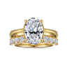 Villa - 14K Yellow Gold Half Bezel Oval Diamond Engagement Ring - 0.1 ct