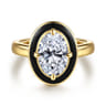 Eli - 14K Yellow Gold Compass Bezel Prong Enamel Black Oval Diamond Engagement Ring - 0.12 ct