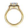 Eli - 14K Yellow Gold Compass Bezel Prong Enamel Black Oval Diamond Engagement Ring - 0.12 ct