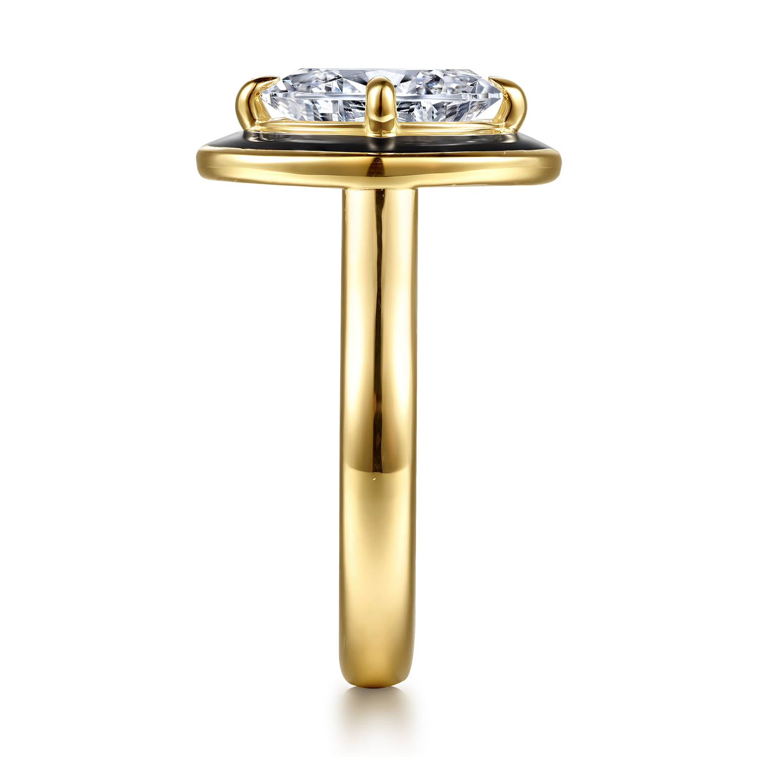 Eli - 14K Yellow Gold Compass Bezel Prong Enamel Black Oval Diamond Engagement Ring - 0.12 ct - Shot 5