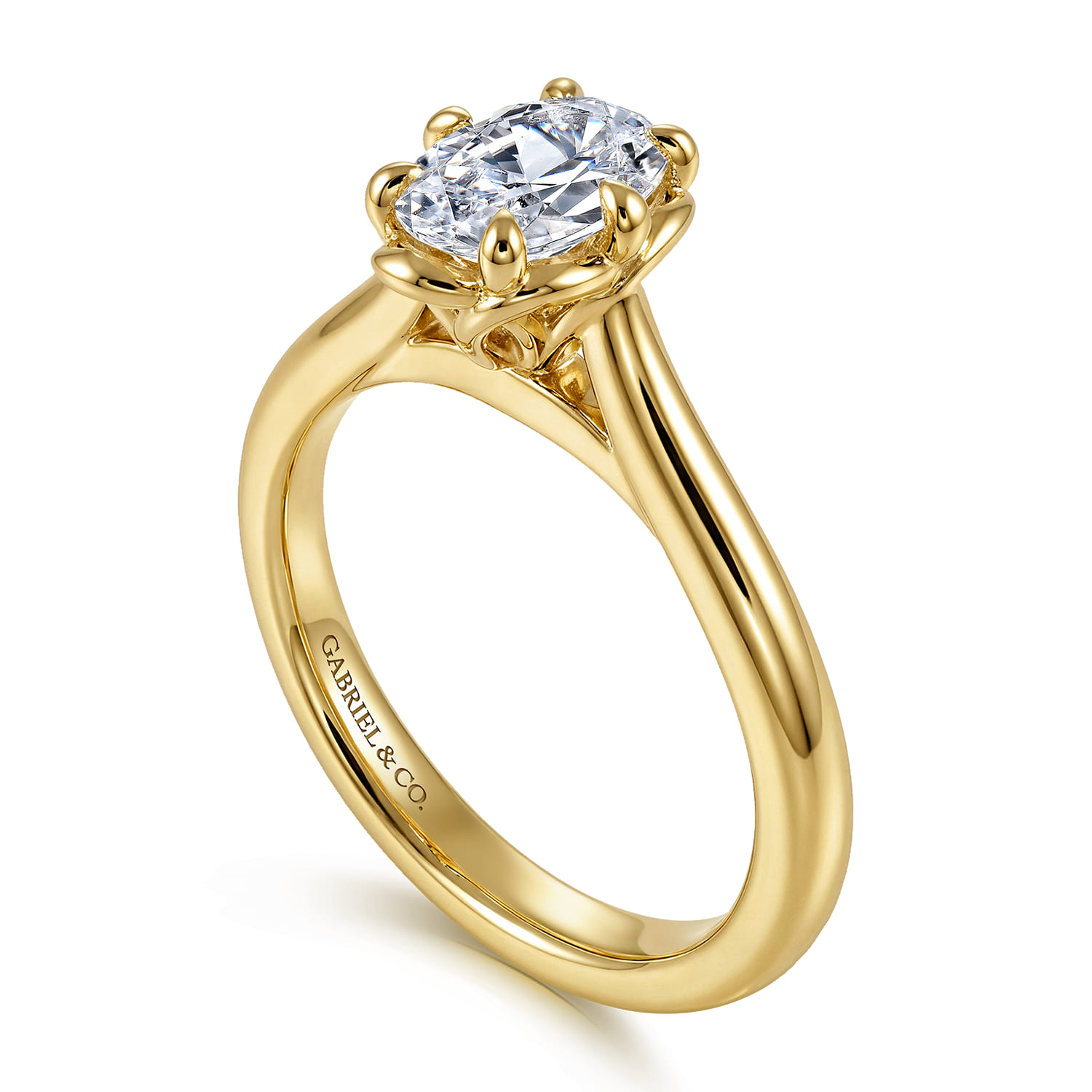 Tiona - 14K Yellow Gold 6 Prong Oval Diamond Engagement Ring - Shot 3