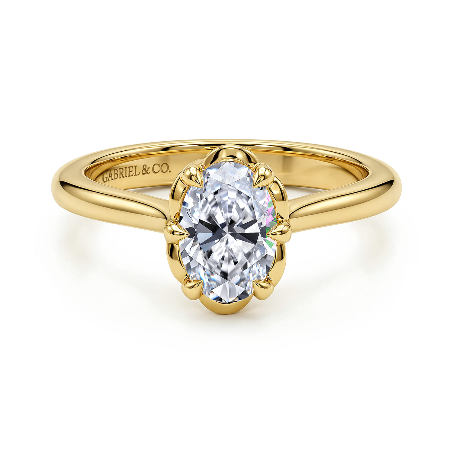 Tiona - 14K Yellow Gold 6 Prong Oval Diamond Engagement Ring - Shot 1