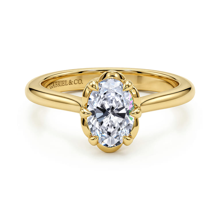Tiona - 14K Yellow Gold 6 Prong Oval Diamond Engagement Ring - Shot 1