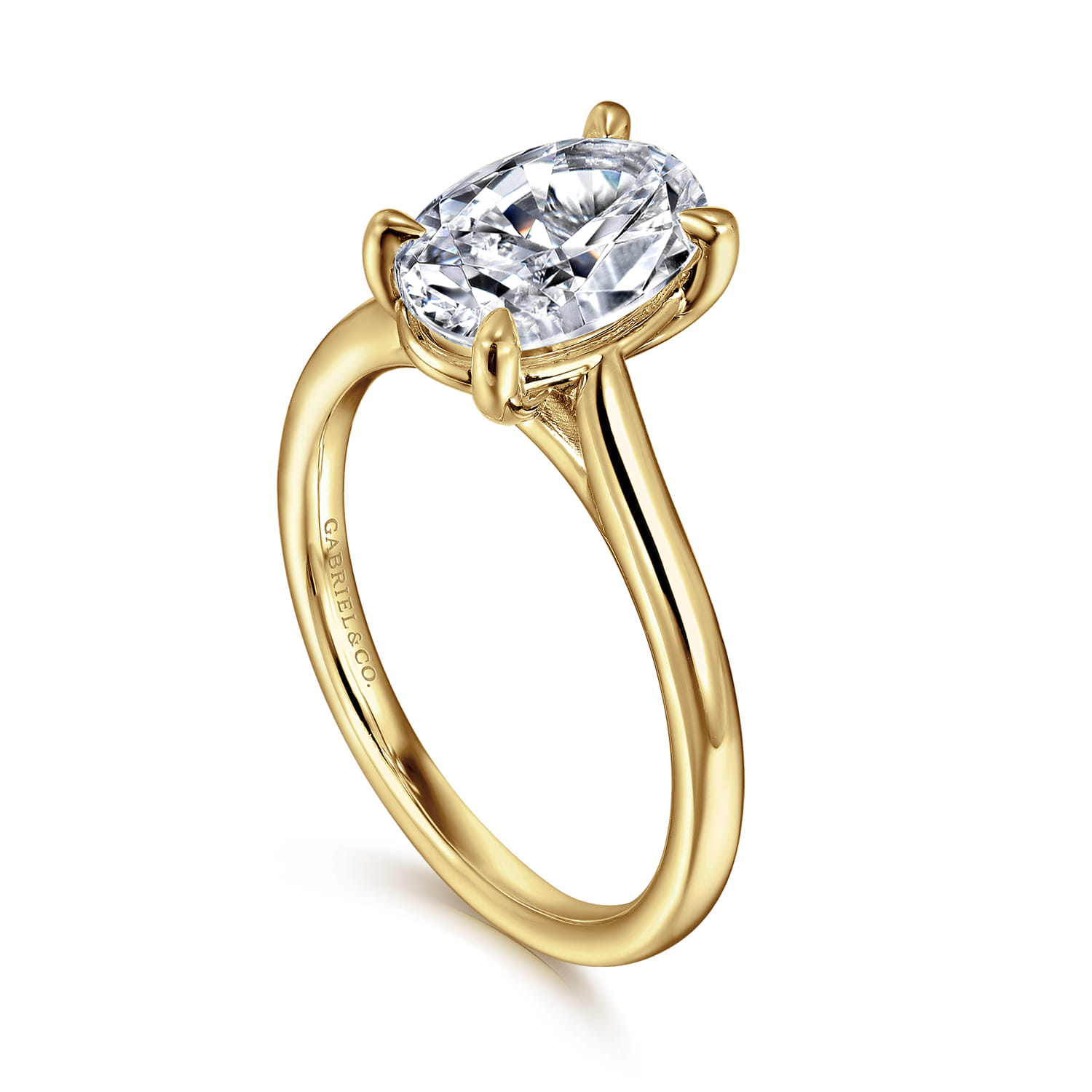 Anne - 14K Yellow Gold Oval Solitaire Diamond Engagement Ring - Shot 3