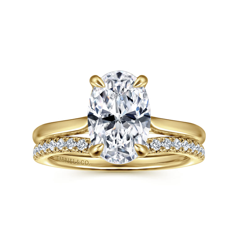 Anne - 14K Yellow Gold Oval Solitaire Diamond Engagement Ring - Shot 4