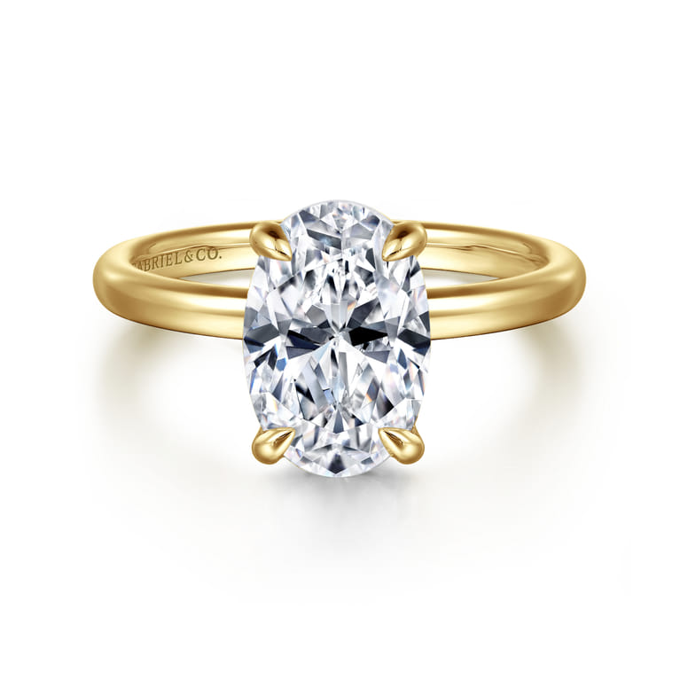 Azura - 14K Yellow Gold Oval Solitaire Diamond Engagement Ring - Shot 1