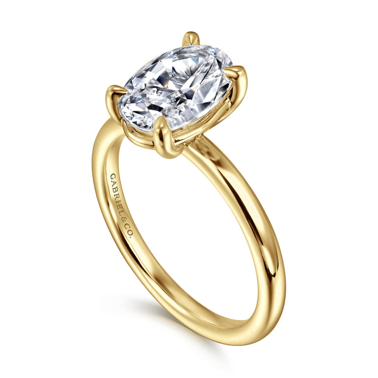 Azura - 14K Yellow Gold Oval Solitaire Diamond Engagement Ring - Shot 3