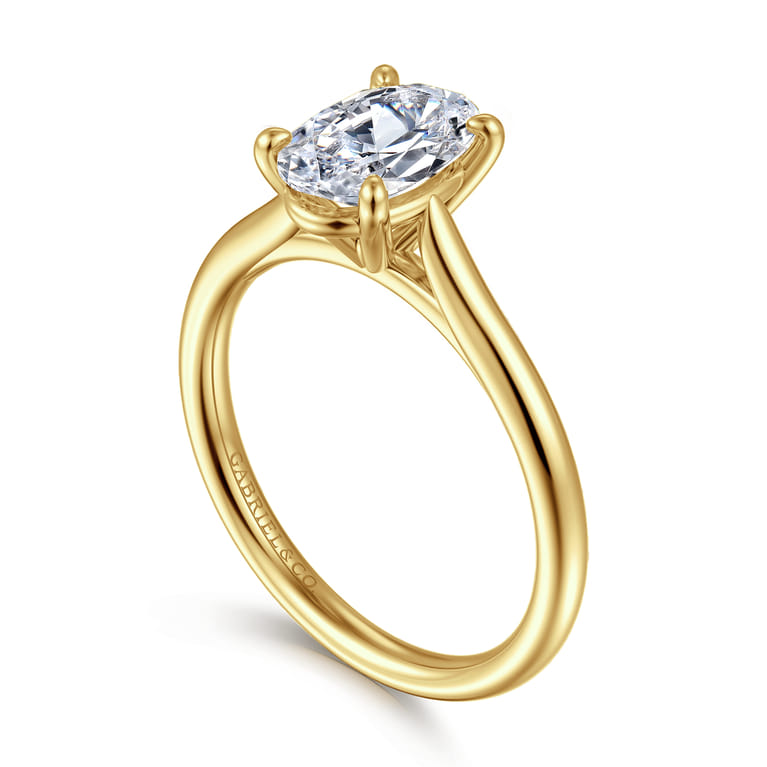 Bena - 14K Yellow Gold Oval Solitaire Diamond Engagement Ring - Shot 3