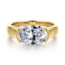 Bara - 14K Yellow Gold Half Bezel East West Oval Diamond Engagement Ring