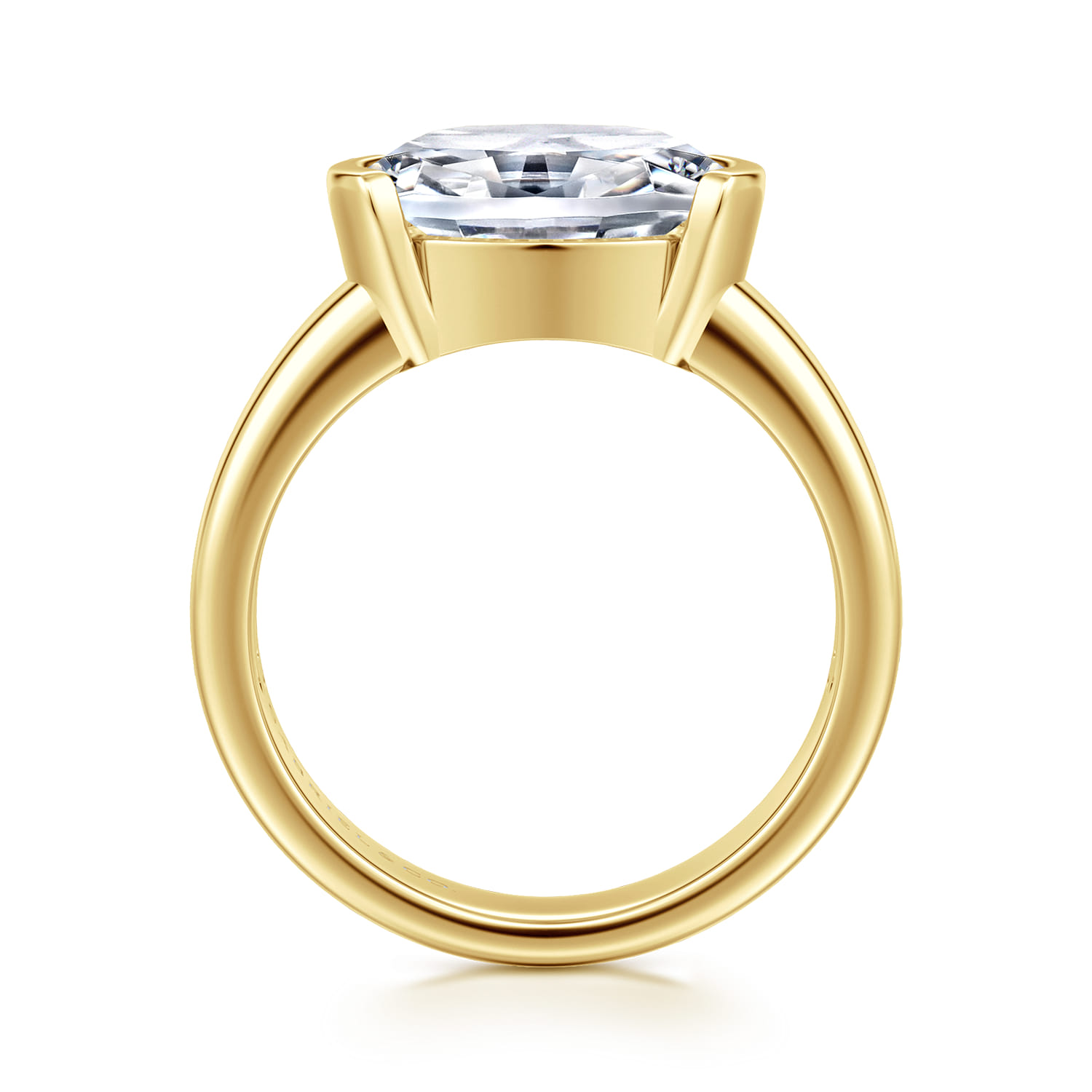 Bara - 14K Yellow Gold Half Bezel East West Oval Diamond Engagement Ring - Shot 2