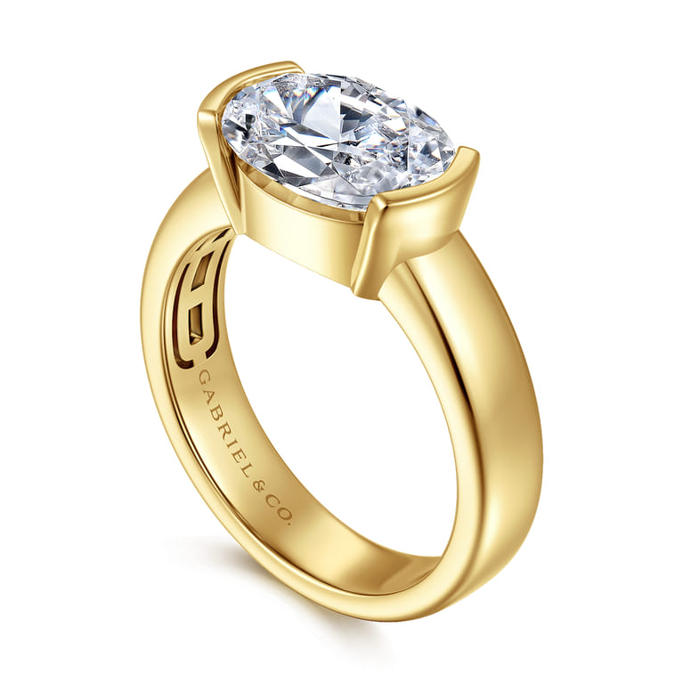 Bara - 14K Yellow Gold Half Bezel East West Oval Diamond Engagement Ring - Shot 3