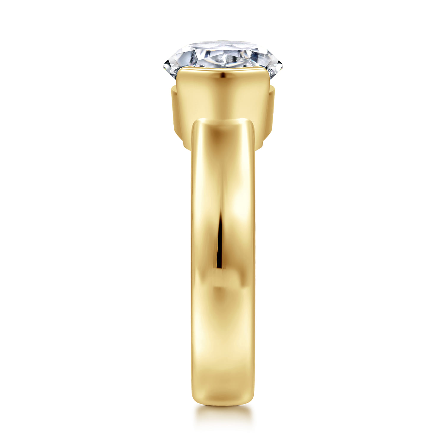 Bara - 14K Yellow Gold Half Bezel East West Oval Diamond Engagement Ring - Shot 4