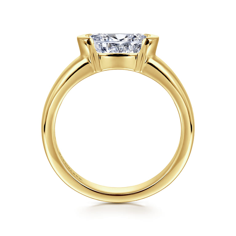 Bara - 14K Yellow Gold Half Bezel East West Oval Diamond Engagement Ring - Shot 2