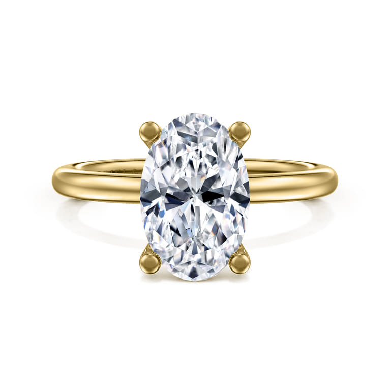 Ella - 14K Yellow Gold Oval Solitaire Diamond Engagement Ring - Shot 1