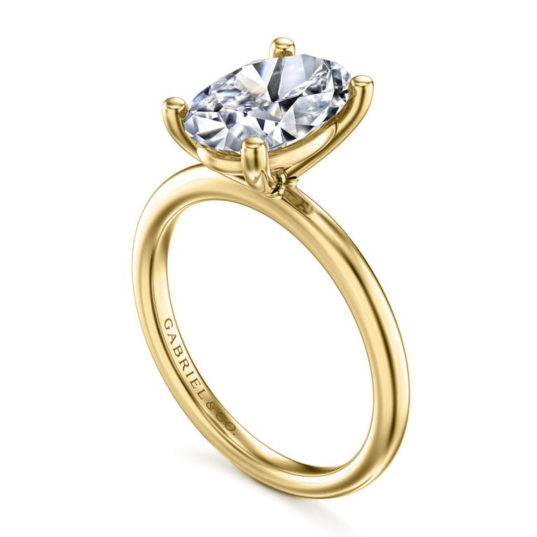 Ella - 14K Yellow Gold Oval Solitaire Diamond Engagement Ring - Shot 3