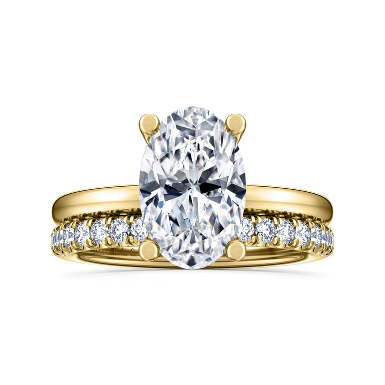 Ella - 14K Yellow Gold Oval Solitaire Diamond Engagement Ring - Shot 4
