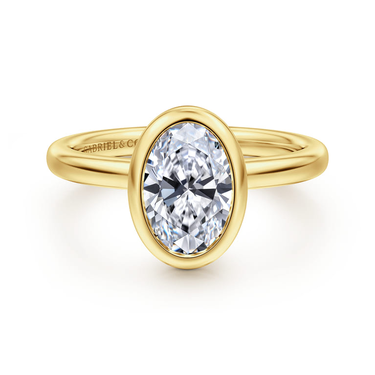 Linny - 14K Yellow Gold Oval Bezel Set Diamond Engagement Ring - Shot 1