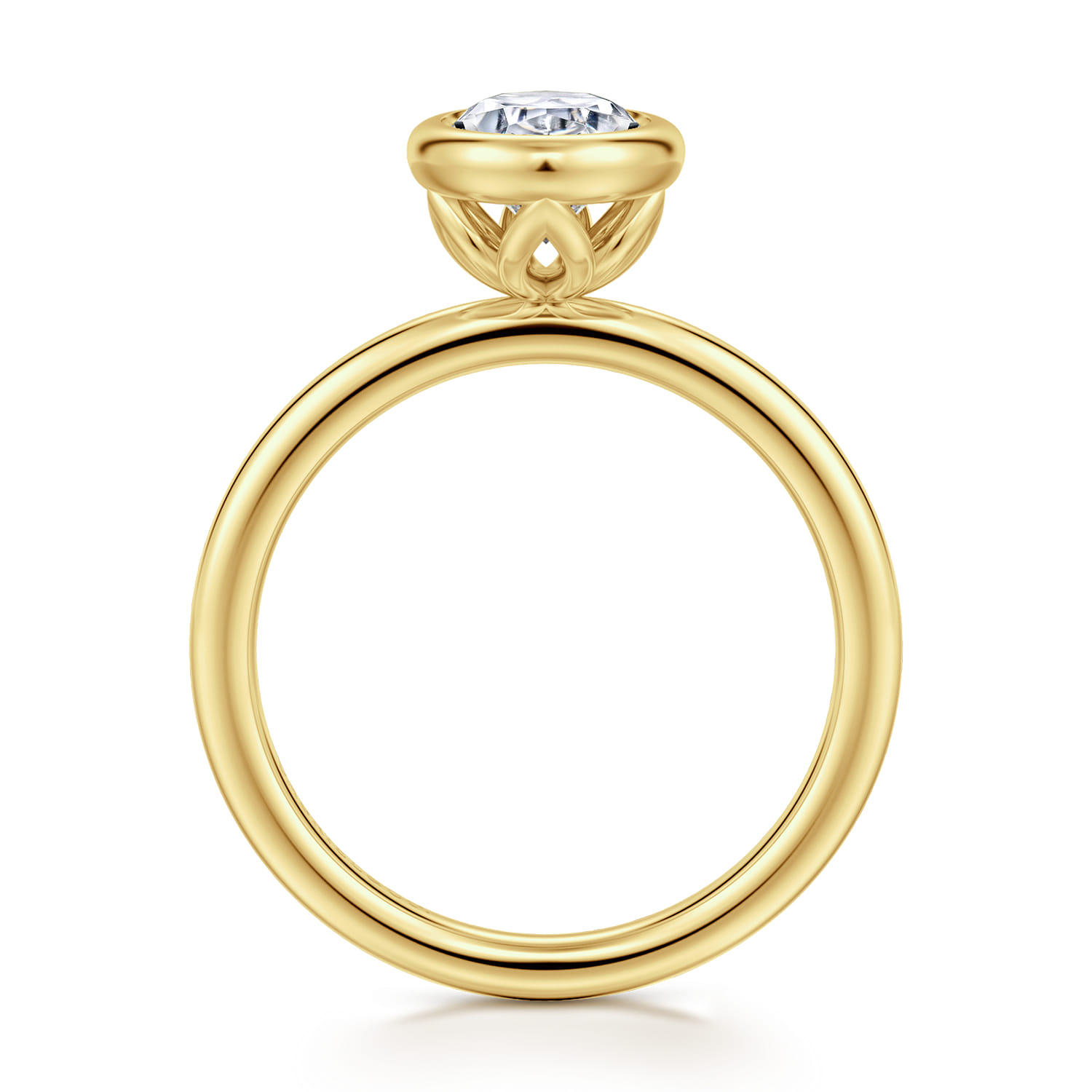 Linny - 14K Yellow Gold Oval Bezel Set Diamond Engagement Ring - Shot 2