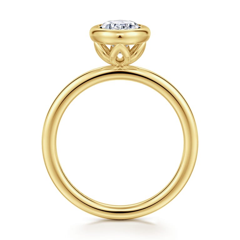 Linny - 14K Yellow Gold Oval Bezel Set Diamond Engagement Ring - Shot 2