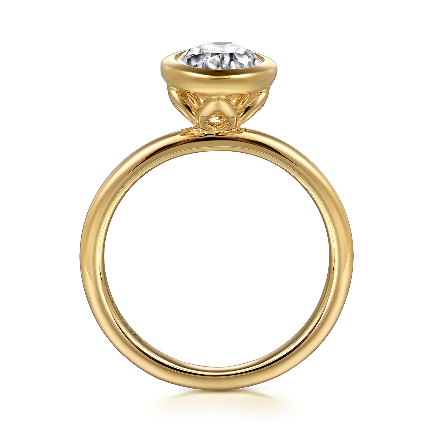 Linny - 14K Yellow Gold Oval Bezel Set Diamond Engagement Ring - Shot 2