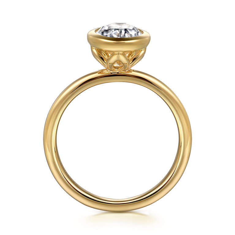 Linny - 14K Yellow Gold Oval Bezel Set Diamond Engagement Ring - Shot 2