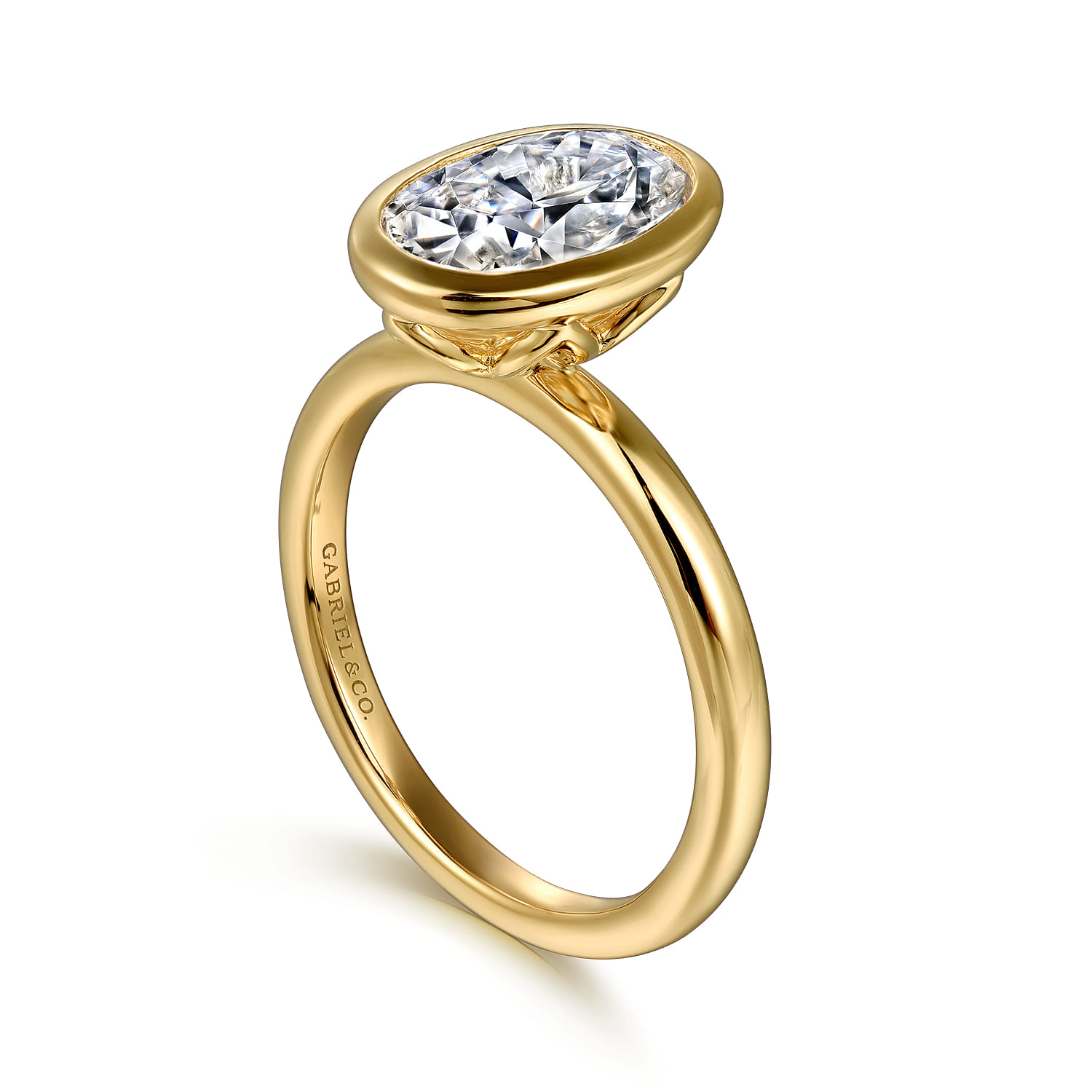 Linny - 14K Yellow Gold Oval Bezel Set Diamond Engagement Ring - Shot 3