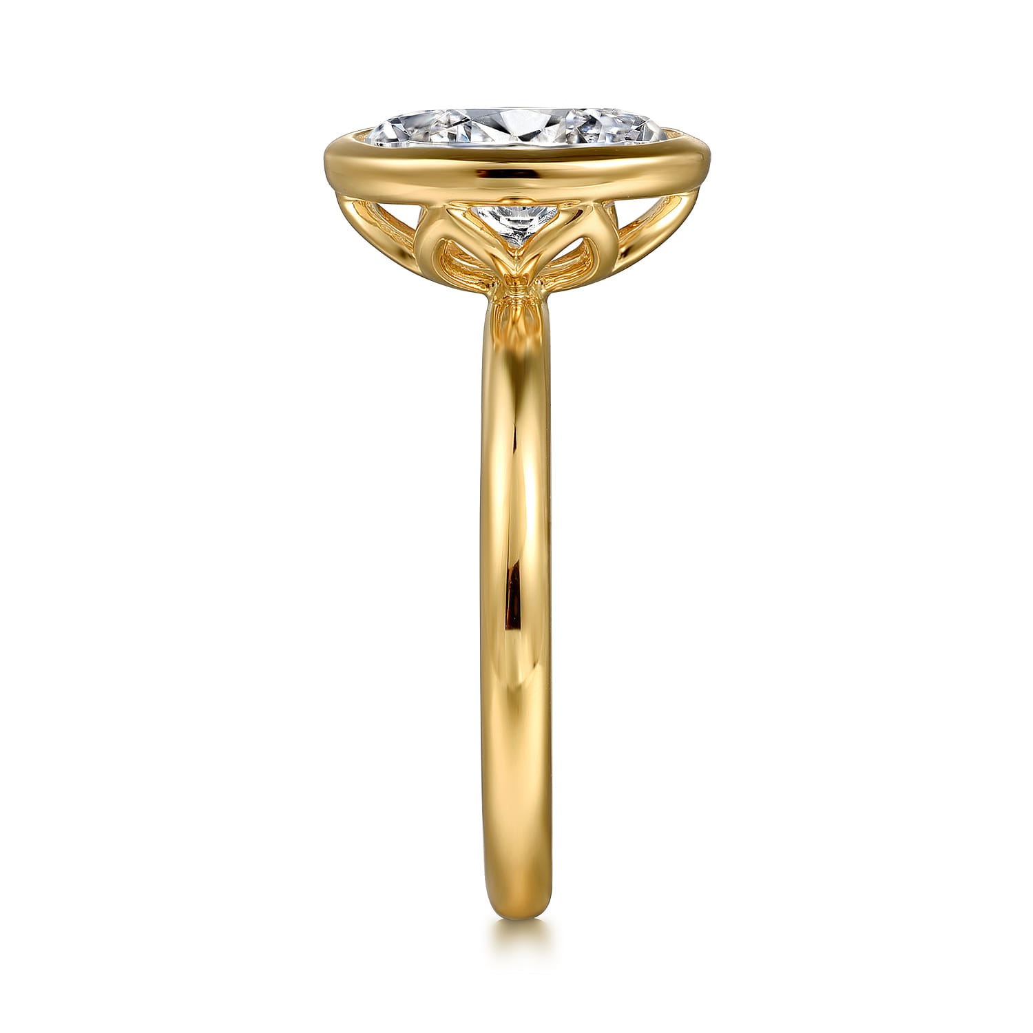 Linny - 14K Yellow Gold Oval Bezel Set Diamond Engagement Ring - Shot 5