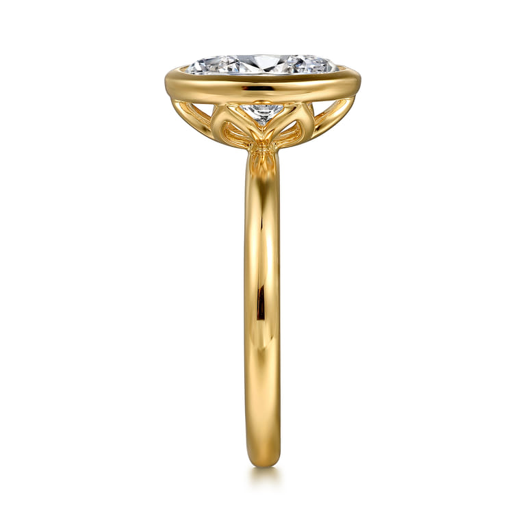 Linny - 14K Yellow Gold Oval Bezel Set Diamond Engagement Ring - Shot 5