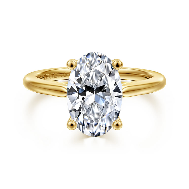 Anushka - 14K Yellow Gold Oval Solitaire Diamond Engagement Ring - Shot 1