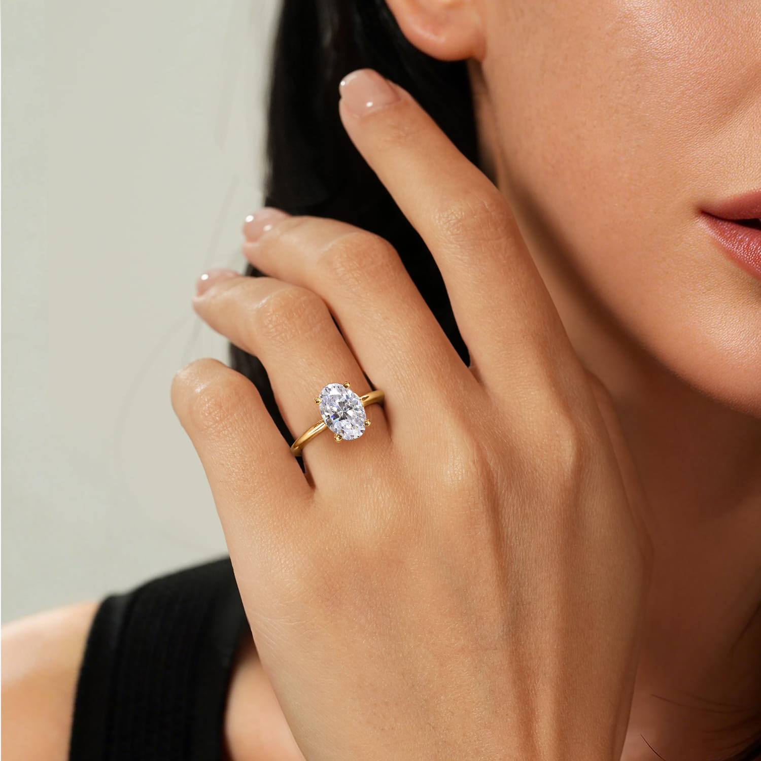 Anushka - 14K Yellow Gold Oval Solitaire Diamond Engagement Ring - Shot 5