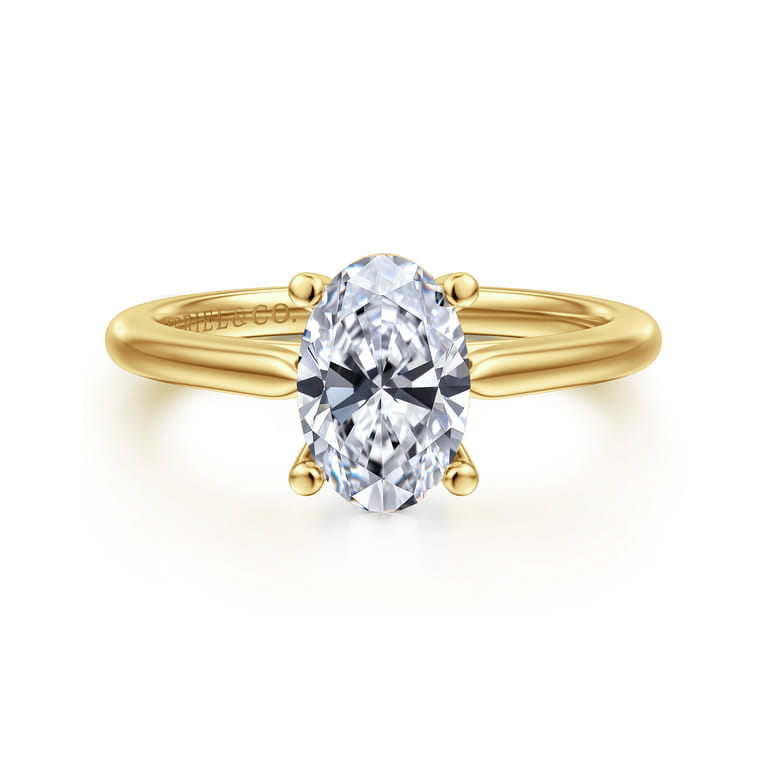 Anushka - 14K Yellow Gold Oval Solitaire Diamond Engagement Ring - Shot 1