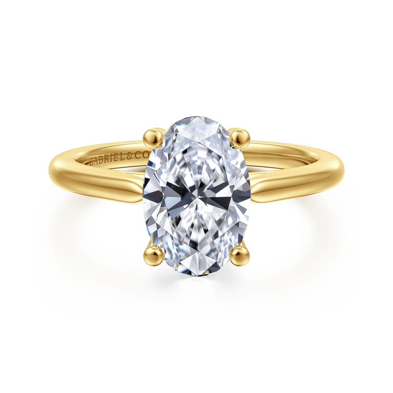 Anushka - 14K Yellow Gold Oval Solitaire Diamond Engagement Ring - Shot 1