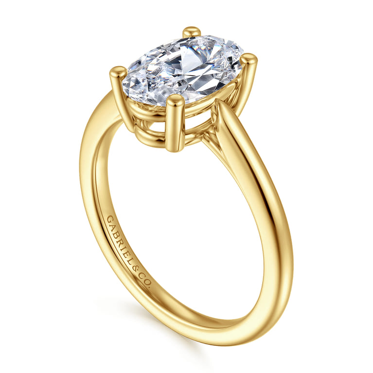 Anushka - 14K Yellow Gold Oval Solitaire Diamond Engagement Ring - Shot 3