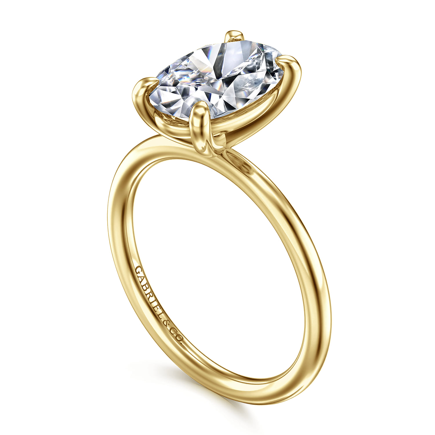Tiana - 14K Yellow Gold Oval Solitaire Diamond Engagement Ring - Shot 3