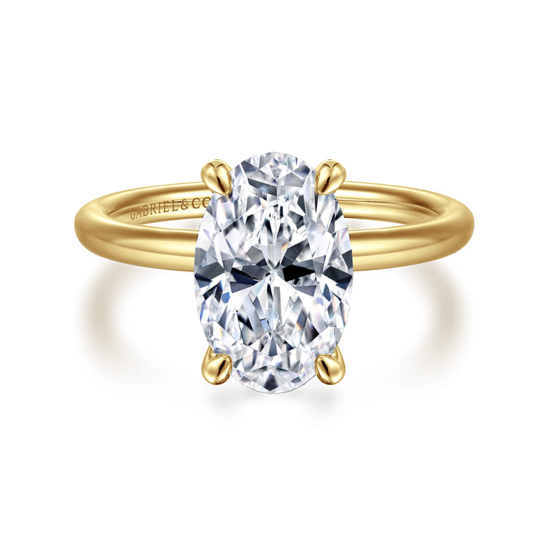 Tiana - 14K Yellow Gold Oval Solitaire Diamond Engagement Ring - Shot 1