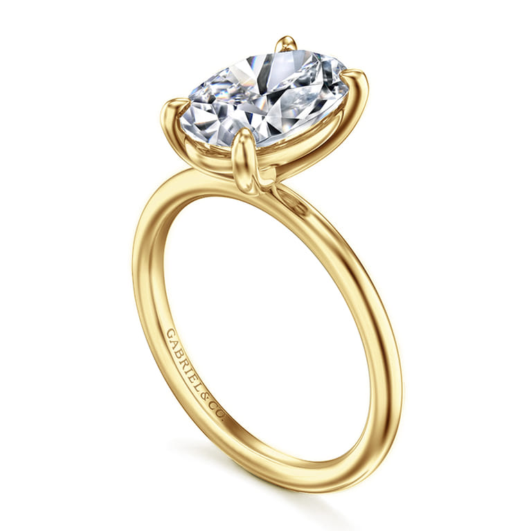 Tiana - 14K Yellow Gold Oval Solitaire Diamond Engagement Ring - Shot 3