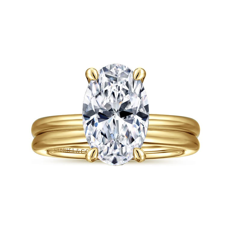 Tiana - 14K Yellow Gold Oval Solitaire Diamond Engagement Ring - Shot 4