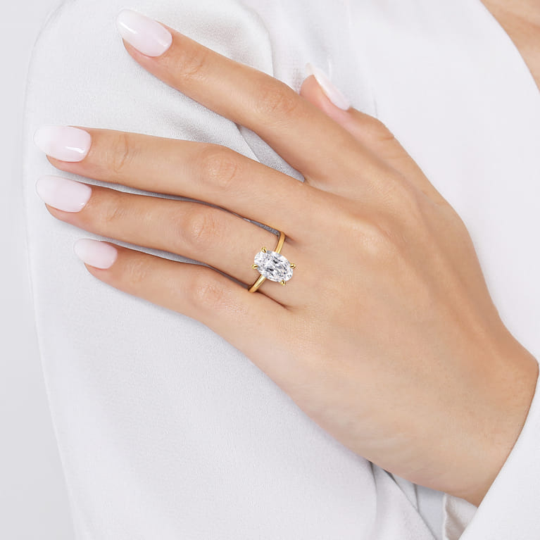 Tiana - 14K Yellow Gold Oval Solitaire Diamond Engagement Ring - Shot 6
