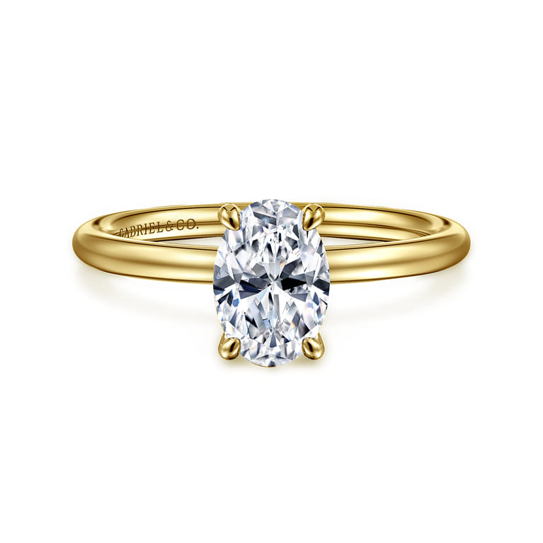 Tiana - 14K Yellow Gold Oval Solitaire Diamond Engagement Ring - Shot 1