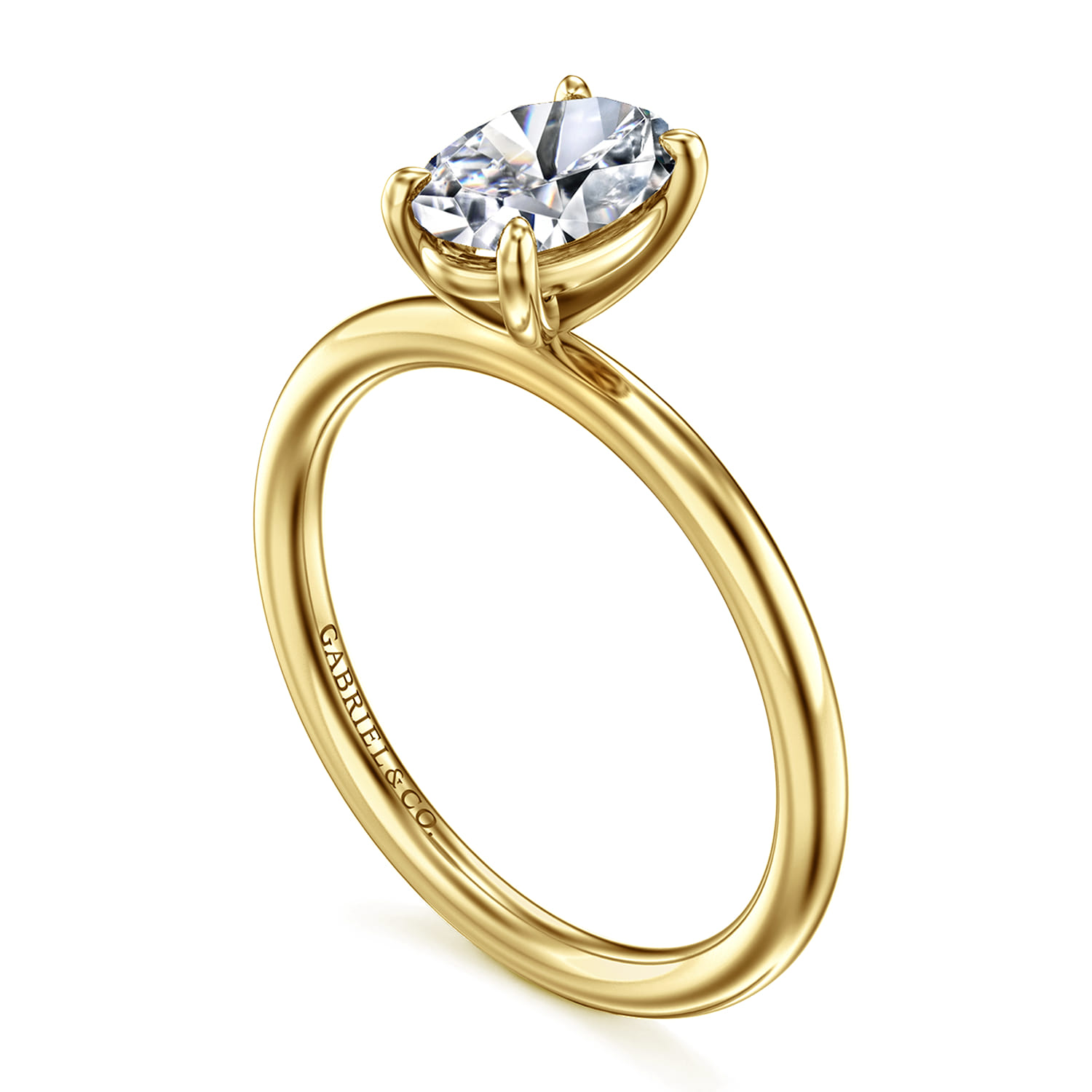 Tiana - 14K Yellow Gold Oval Solitaire Diamond Engagement Ring - Shot 3