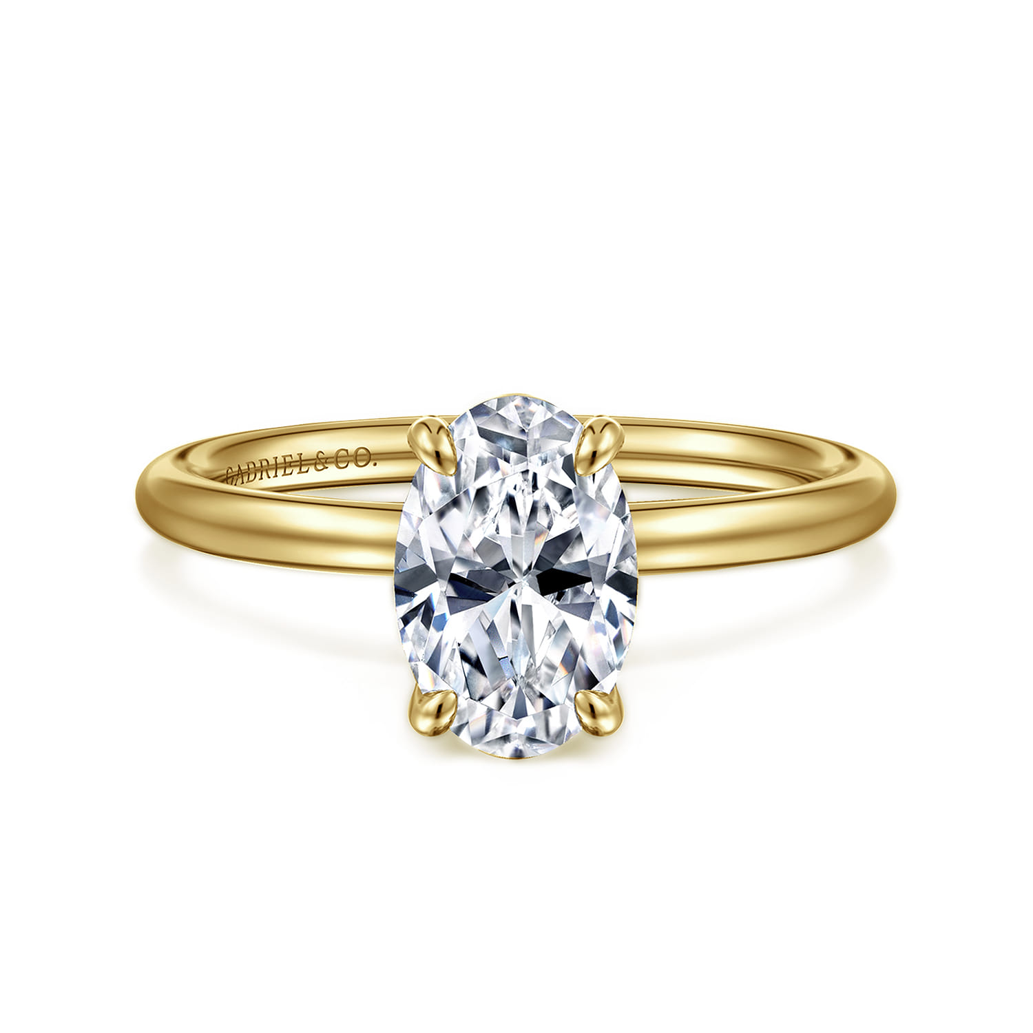 Tiana - 14K Yellow Gold Oval Solitaire Diamond Engagement Ring - Shot 1