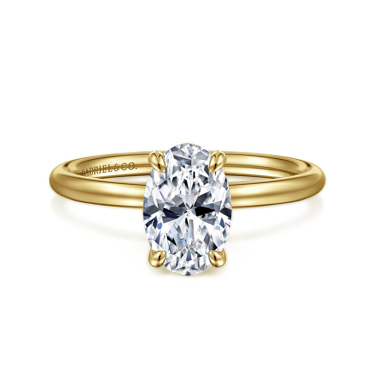 Tiana - 14K Yellow Gold Oval Solitaire Diamond Engagement Ring - Shot 1