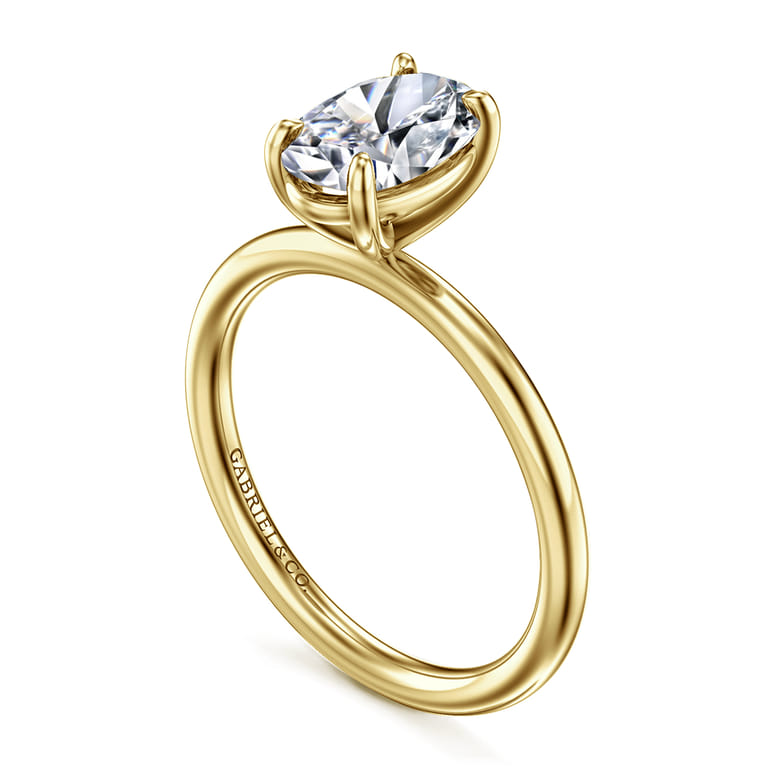 Tiana - 14K Yellow Gold Oval Solitaire Diamond Engagement Ring - Shot 3