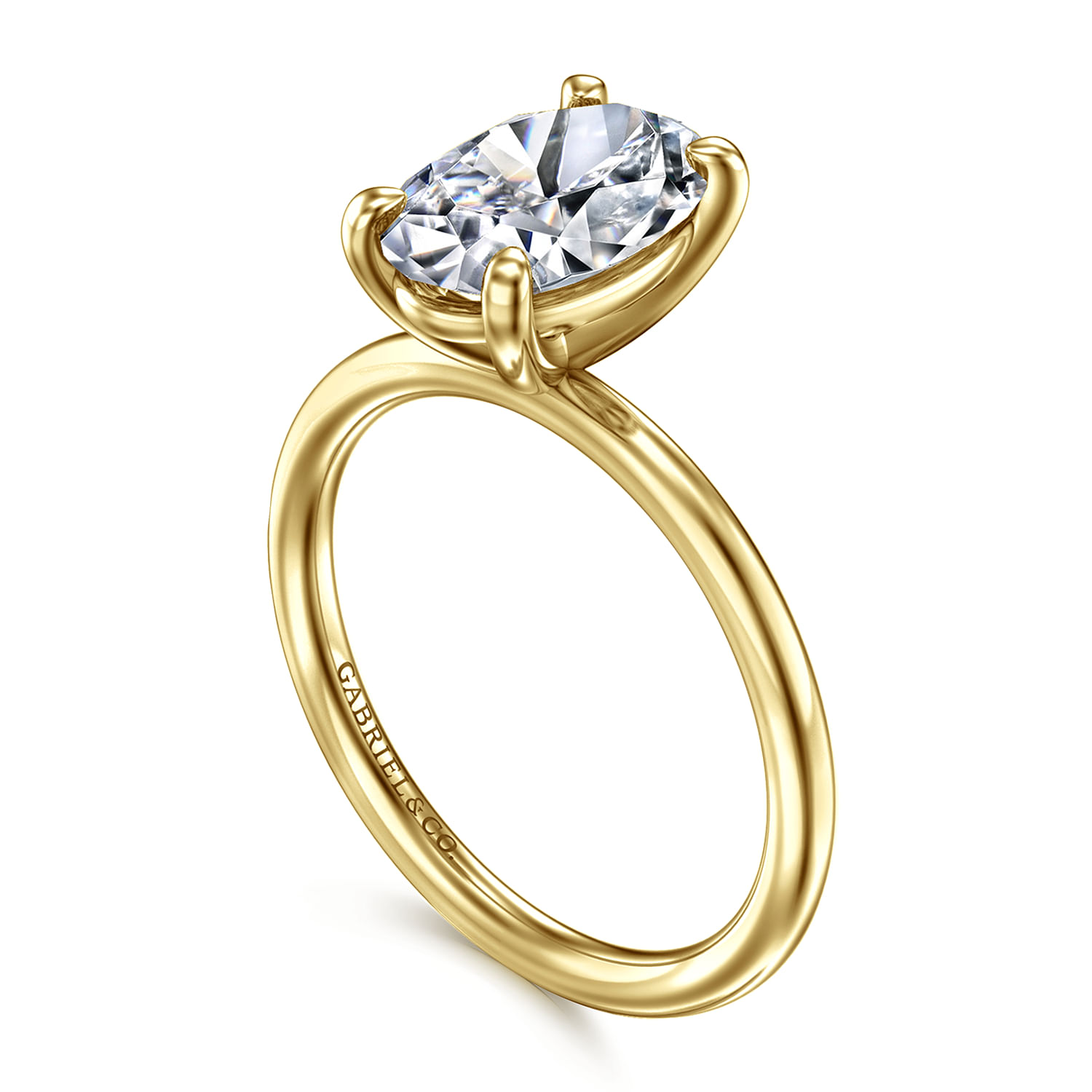 Tiana - 14K Yellow Gold Oval Solitaire Diamond Engagement Ring - Shot 3