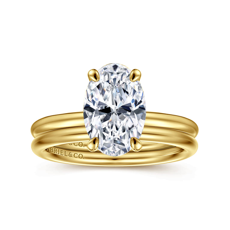 Tiana - 14K Yellow Gold Oval Solitaire Diamond Engagement Ring - Shot 4