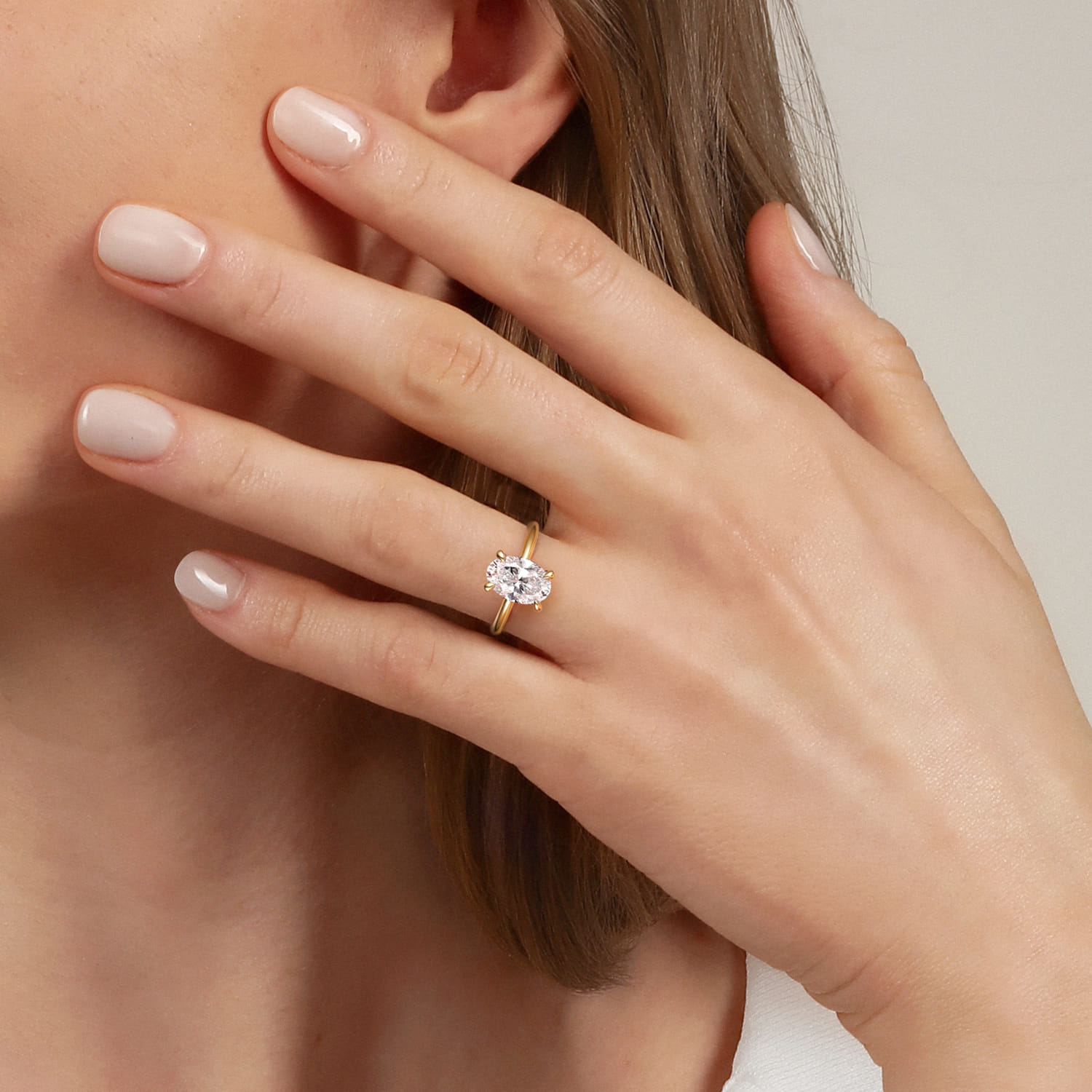 Tiana - 14K Yellow Gold Oval Solitaire Diamond Engagement Ring - Shot 6