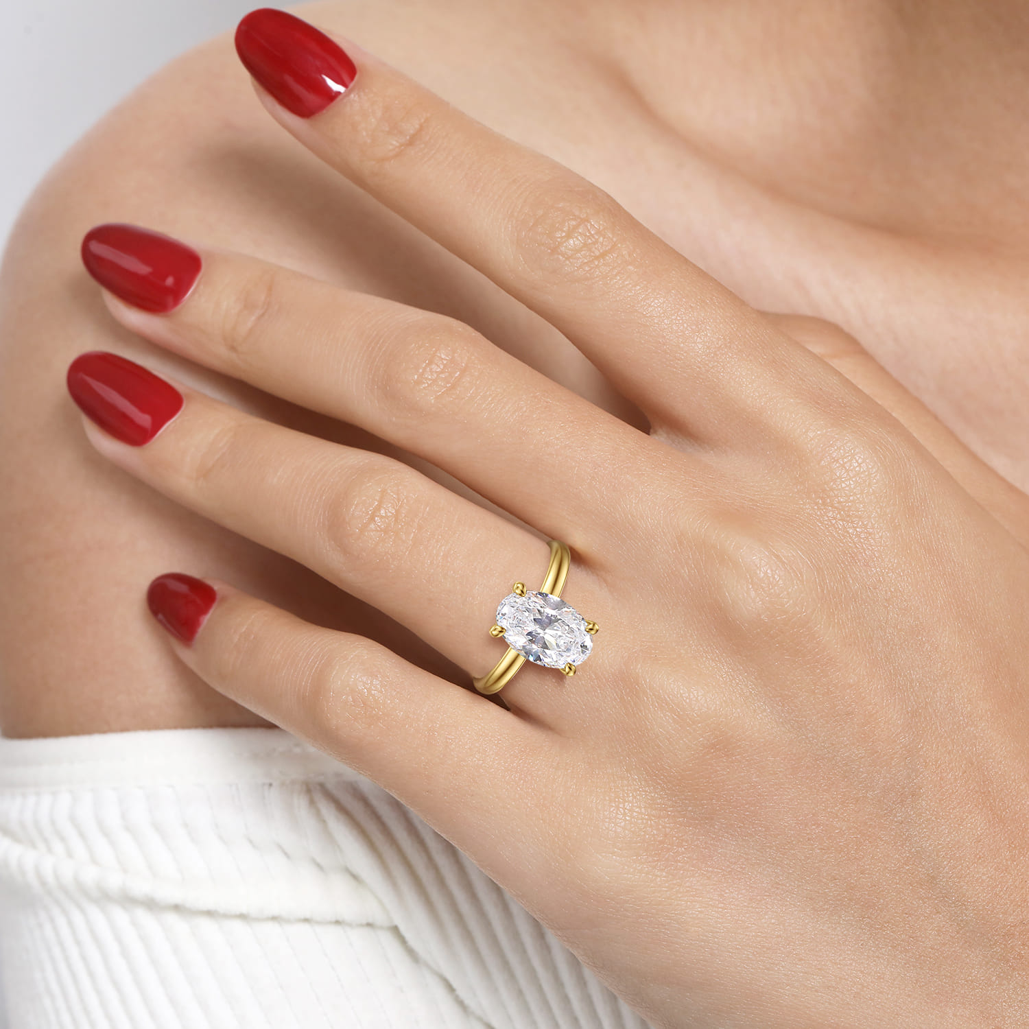 Unite - 14K Yellow Gold Oval Solitaire Diamond Engagement Ring - Shot 5