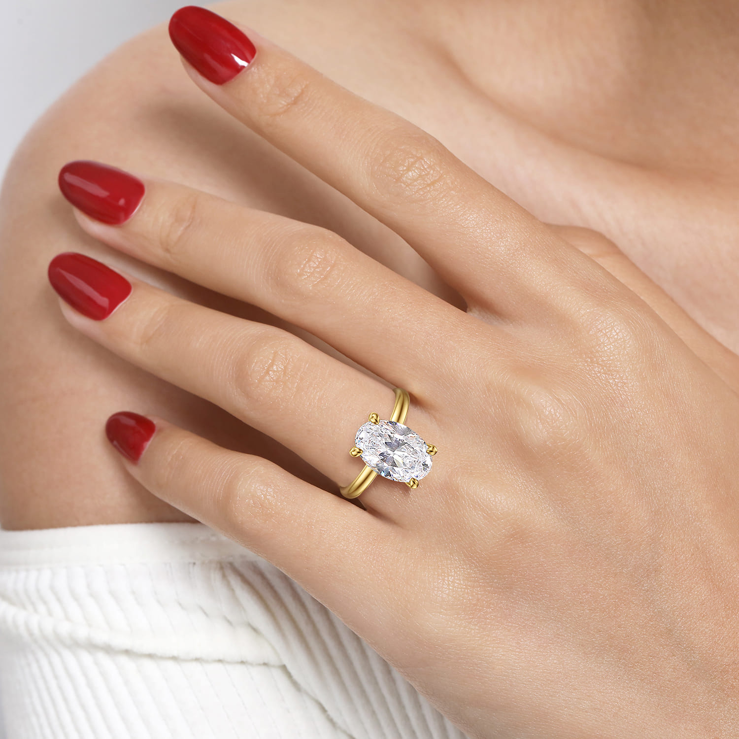 Unite - 14K Yellow Gold Oval Solitaire Diamond Engagement Ring - Shot 6