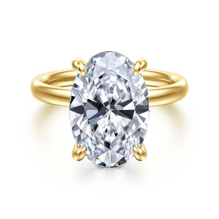 Unite - 14K Yellow Gold Oval Solitaire Diamond Engagement Ring - Shot 1
