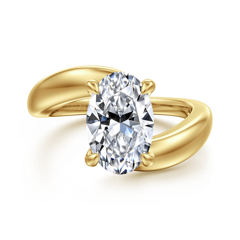Bettie - 14K Yellow Gold Bypass Oval Diamond Engagement Ring - Shot 1